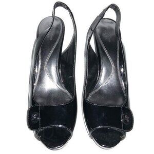 SimplyVera Vera Wang Black Patent Slingback Peep Toe Heels Womens Size 9.5M All